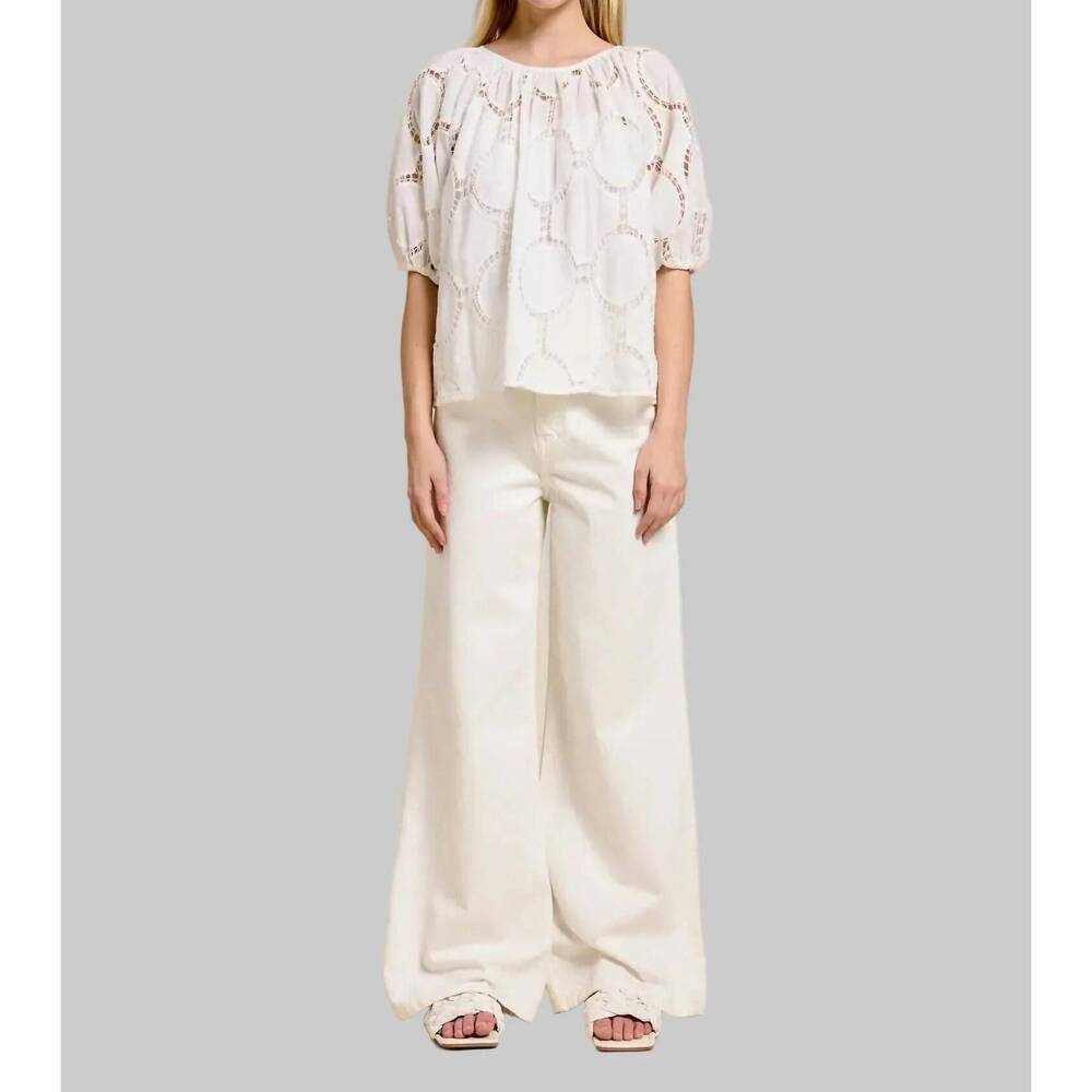 NEW FLAT WHITE bloom eyelet blouse in white